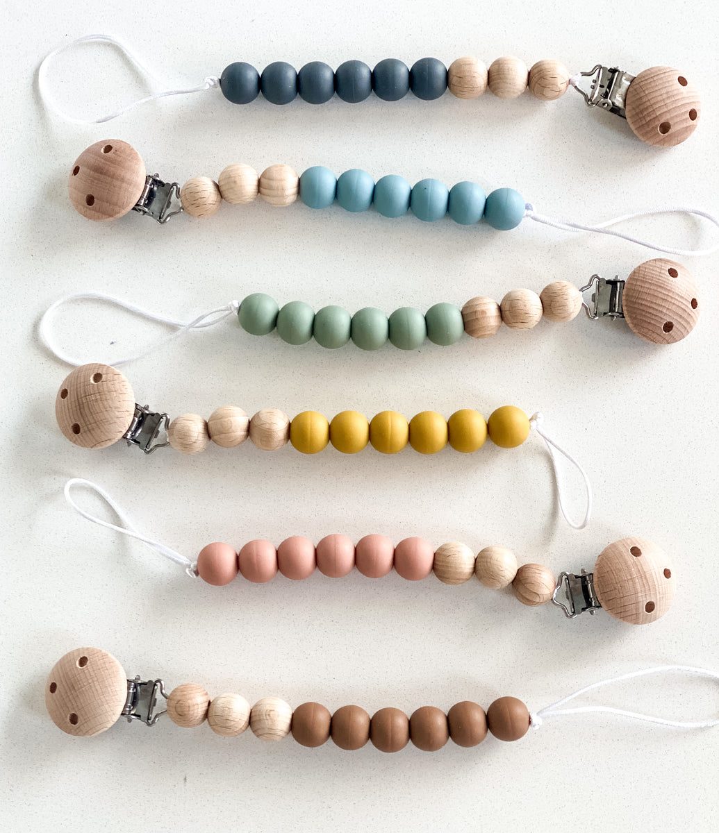 NEW Wood Beaded Pacifier Clips